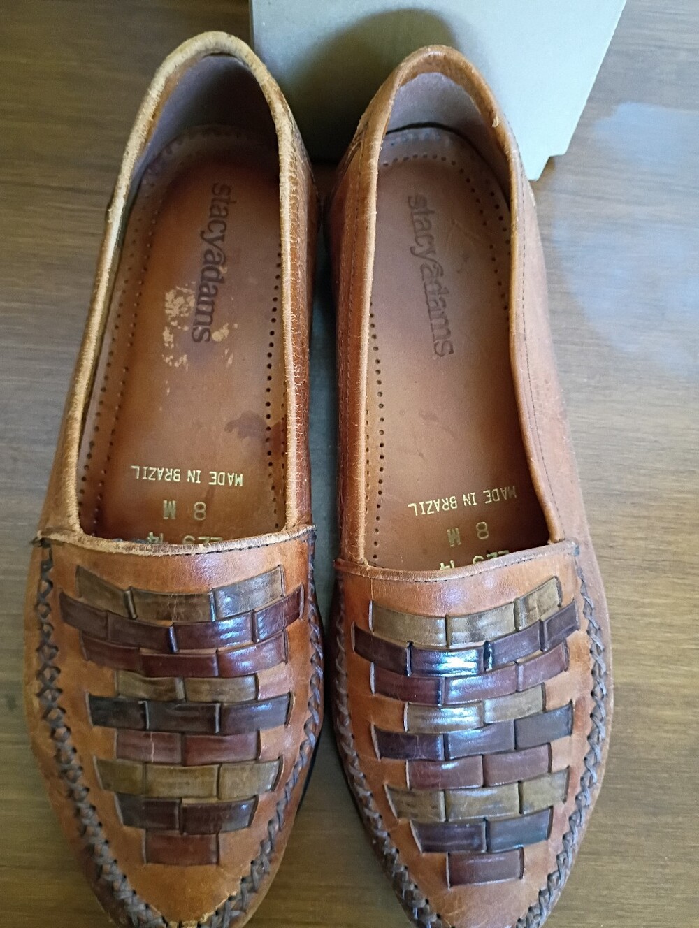 Stacy Adams Tan and Brown Woven Leather Slip-On Loafers